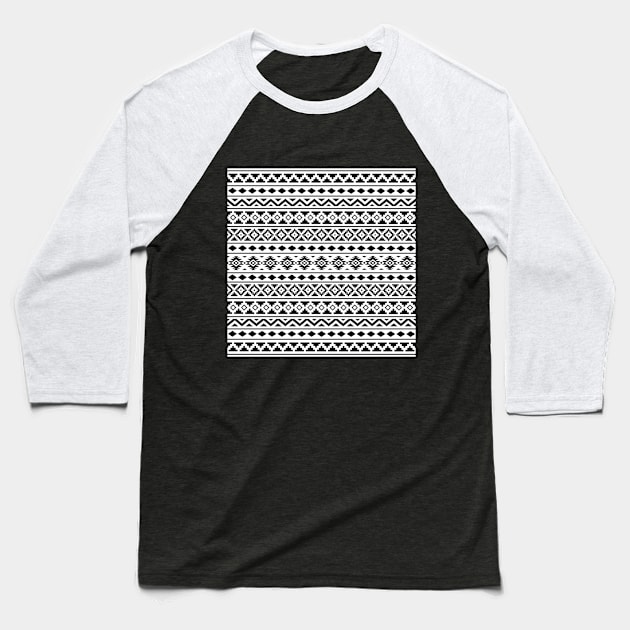 Aztec Essence Pattern II Black on White Baseball T-Shirt by NataliePaskell